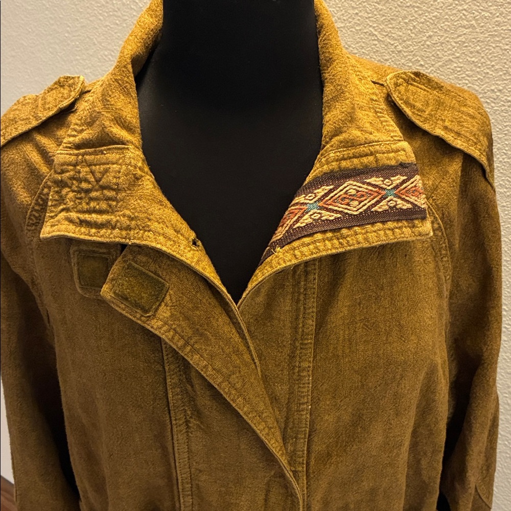 Free People Jayde Mustard Linen Safari Bomber Jacket Small 44” Chest $168 NWOT